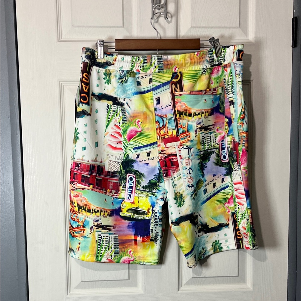 Colorful Cityscape Men's Swim Board Shorts – Multi-Color - Picture 2 of 5